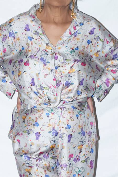 Buy AK-OK White Silk Printed Shirt And Pant Set Online at Aza Fashions Buy_AK-OK_White Silk Printed Shirt And Pant Set_Online_at_Aza_Fashions