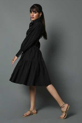 House Of Three_Black Embroidery Sheer Underbust Corset  _Online_at_Aza_Fashions