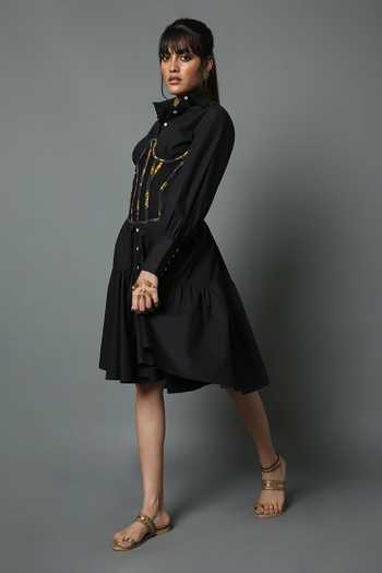 Buy_House Of Three_Black Embroidery Sheer Underbust Corset  _Online_at_Aza_Fashions