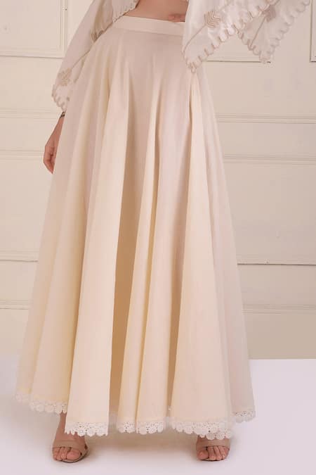 Buy Shwetanga Ivory Cotton Diamonds, Embroidery, Lace Organic Top And Sharara Set Buy_Shwetanga_Ivory Cotton Diamonds, Embroidery, Lace Organic Top And Sharara Set