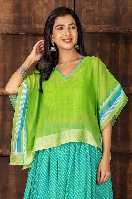 Inara Jaipur_Green Top And Lehenga Georgette  Blouse Stretchable Print Set_Online_at_Aza_Fashions