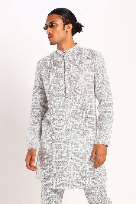 Buy Son Of A Noble Snob White Linen Printed Short Kurta And Pant Set Online at Aza Fashions Buy_Son Of A Noble Snob_White Linen Printed Short Kurta And Pant Set_Online_at_Aza_Fashions