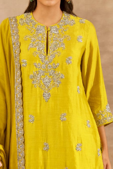Jayanti Reddy_Yellow Silk Zardozi Round Embroidered Tunic Dhoti Pant Set _Online_at_Aza_Fashions