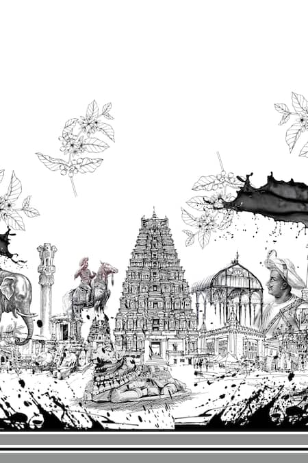 House Of Three White Cotton Poplin Line Art Mandarin Collar Karnataka Kurta Online at Aza Fashions House Of Three_White Cotton Poplin Line Art Mandarin Collar Karnataka Kurta _Online_at_Aza_Fashions