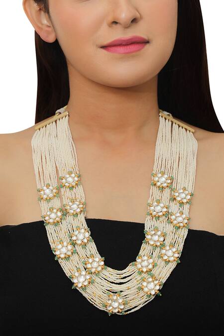 Riana Jewellery_Gold Plated Floral Bead Layered Necklace _Online_at_Aza_Fashions