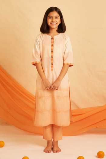 BANANA labs Delight Cotton Geometric Print Kurta For Kids