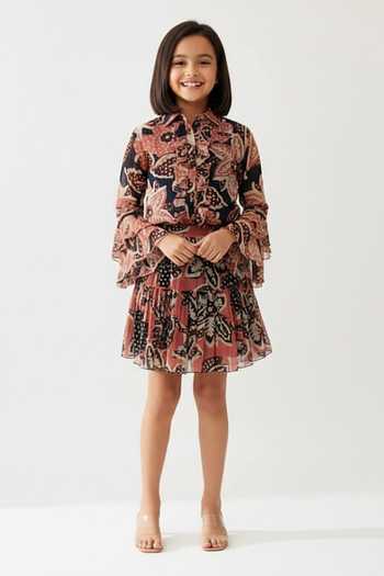 Koai Retro Flora Print Tiered Mini Skirt For Kids