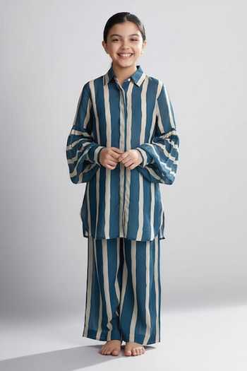 Koai Chanderi Silk Striped Shirt Tunic For Kids