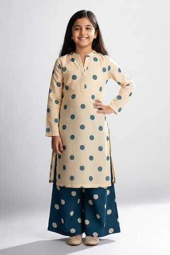 Koai Polka Dot Chanderi Silk Kurta For Kids