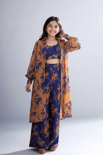 Koai Chanderi Silk Floral Print Palazzos For Kids