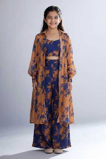 Koai Chanderi Silk Floral Print Shirt Kurta For Kids
