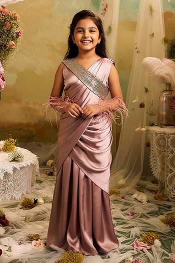 Studio22 By Pulkita Arora Bajaj Draped Cross-Over Sash Jumpsuit Saree For Kids