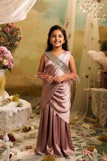 Studio22 By Pulkita Arora Bajaj Draped Cross-Over Sash Jumpsuit Saree For Kids