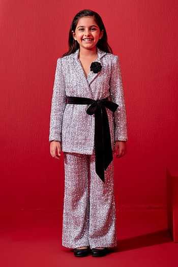 Studio22 By Pulkita Arora Bajaj Sequin Embellished Blazer & Pant Set For Kids