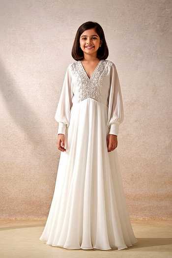 Studio22 By Pulkita Arora Bajaj Bloom Embroidered Dolman Sleeve Gown For Kids