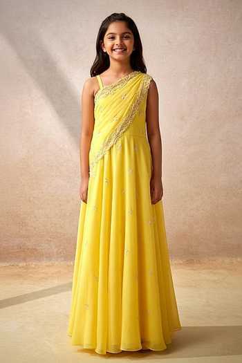 Studio22 By Pulkita Arora Bajaj Sunkissed Vine Garden Embroidered One Shoulder Jumpsuit For Kids