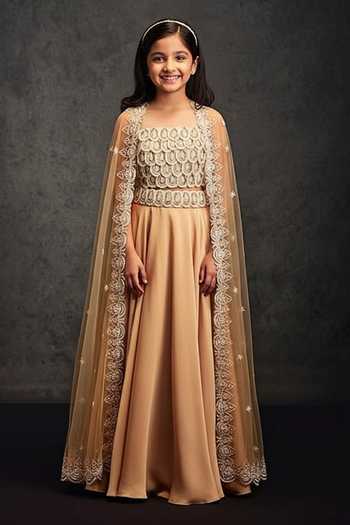 Studio22 By Pulkita Arora Bajaj Supermoon Moti Scallop Embellished Cape Gharara Set For Kids