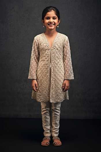 Studio22 By Pulkita Arora Bajaj Angelical Pearl Jaal Kurta With Pant For Kids