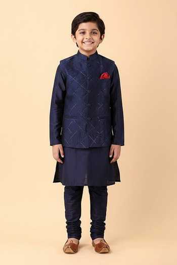 Manish Nagdeo Hand Embroidered Bundi Jacket & Kurta Set For Kids
