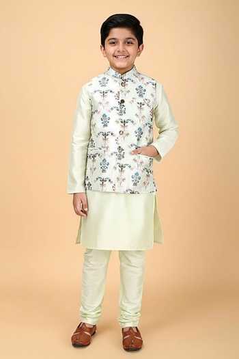 Manish Nagdeo Floral Printed Bundi & Kurta Set For Kids