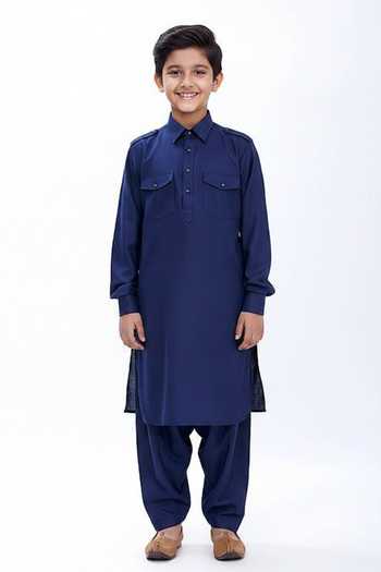 Manish Nagdeo Cotton Silk Pathani Kurta Set For Kids