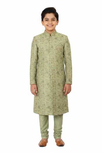 Manish Nagdeo Block Print Sherwani & Kurta Set For Kids
