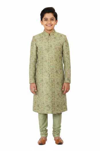Manish Nagdeo Block Print Sherwani & Kurta Set  For Kids