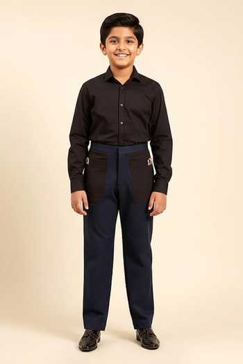 Buy Mayank Modi - Men Blue Cotton Straight Solid Pant For Kids at Aza Fashions Buy_Mayank Modi - Men_Blue Cotton Straight Solid Pant For Kids_at_Aza_Fashions