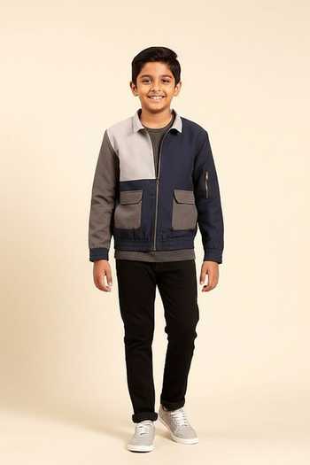 Mayank Modi - Men Tonal Colour Block Bomber Jacket For Kids