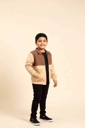 Mayank Modi - Men Colour Block Panel Bomber Jacket For Kids