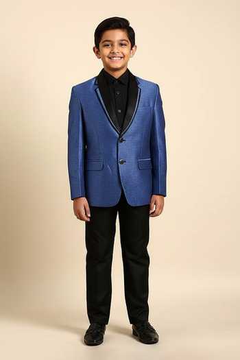 Mayank Modi - Men Textured Lapel Collar Blazer For Kids