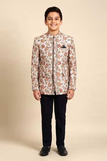 Mayank Modi - Men Floral Print Bandhgala For Kids