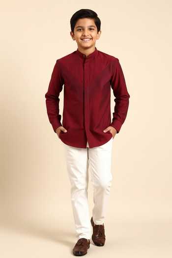 Mayank Modi - Men Mandarin Collar Full Sleeve Shirt For Kids