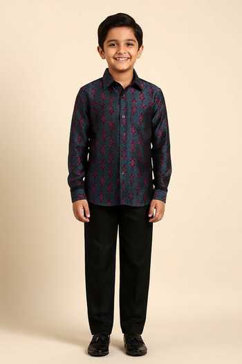 Mayank Modi - Men Chanderi Digital Print Shirt For Kids