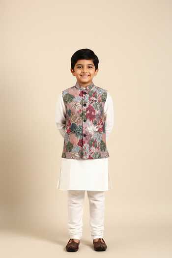 Mayank Modi - Men Flower Digital Print Nehru Jacket For Kids