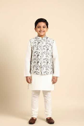 Mayank Modi - Men Floral Digital Print Nehru Jacket For Kids