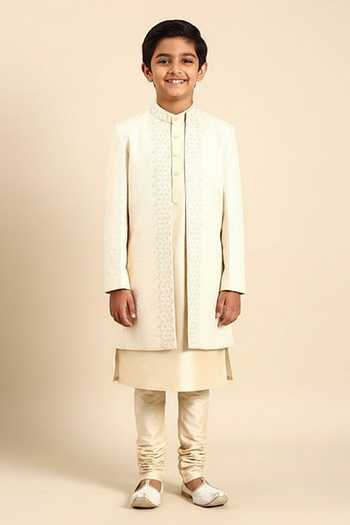 Mayank Modi - Men Chevron Woven Nehru Jacket For Kids