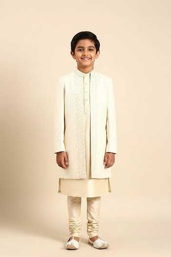 Mayank Modi - Men Chevron Woven Nehru Jacket For Kids