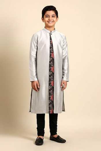 Mayank Modi - Men Floral Placement Print Kurta Set For Kids