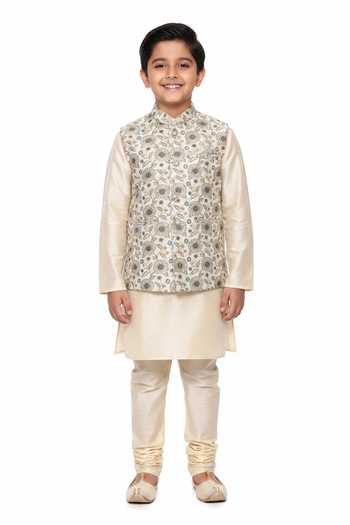 Mayank Modi - Men Calico Floral Print Bundi For Kids
