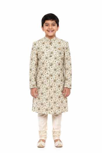 Mayank Modi - Men Floral Bloom Print Sherwani With Churidar For Kids