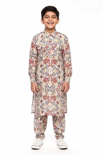 Mayank Modi - Men Aztec Print Kurta Set For Kids
