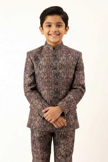 Mayank Modi - Men Chanderi Printed Blazer For Kids