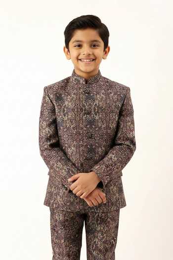 Mayank Modi - Men Chanderi Printed Blazer For Kids