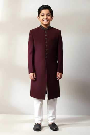 Soniya G Zardozi Placement Embroidered Sherwani Set For Kids