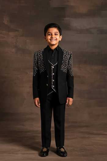 Soniya G Floral Zari Embroidered Tuxedo Set For Kids
