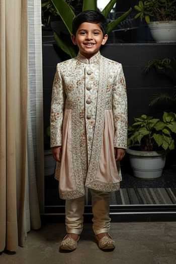 Soniya G Flora Vine Embroidered Sherwani Set For Kids