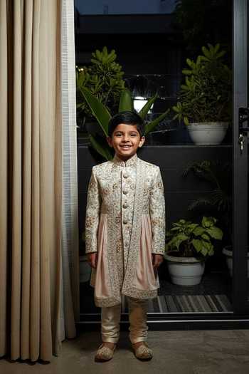 Soniya G Flora Vine Embroidered Sherwani Set For Kids