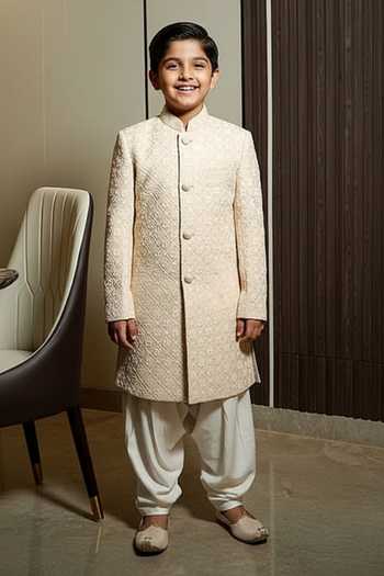 Soniya G Lucknowi Floral Motif Embroidered Sherwani Set For Kids