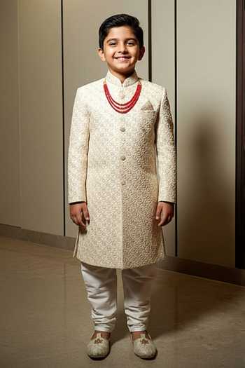 Soniya G Tulip Bloom Embroidered Sherwani Set For Kids